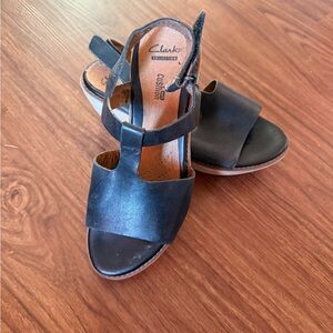 Clarks Kids Black Leather Sandals